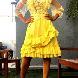 Lithe Floral Ribbon Embroidered Ruffle Skirt Size 2 Yellow A-Line Anthropologie